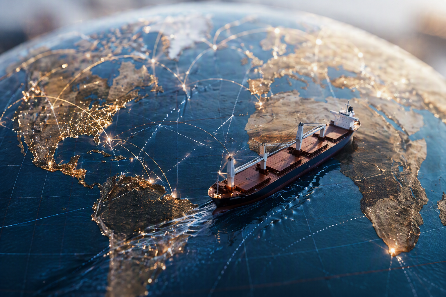 Global trade routes and maritime shipping network